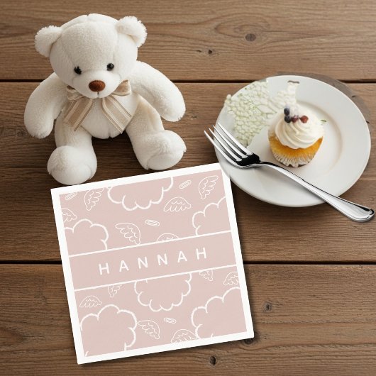 Heavenly Personalized Angel Halo Cloud Pink Serviette