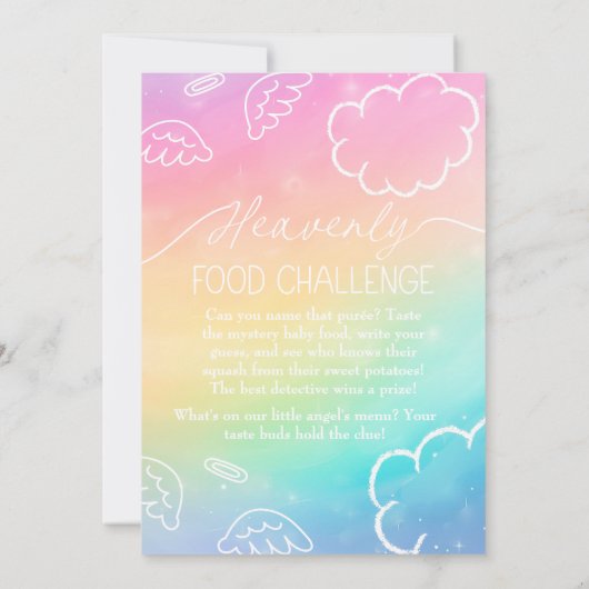 Heavenly Rainbow Baby Food Challenge Game Sign Einladung (Rückseite)