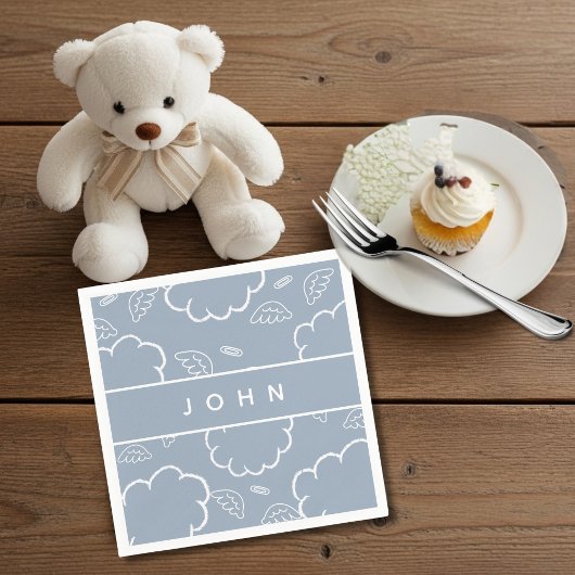 HeavenlyPersonalized Name Angel Halo Cloud Blue Serviette