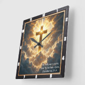 Heaven's Gate Golden Cross Cloud Revelation 21:4 Quadratische Wanduhr (Winkel)