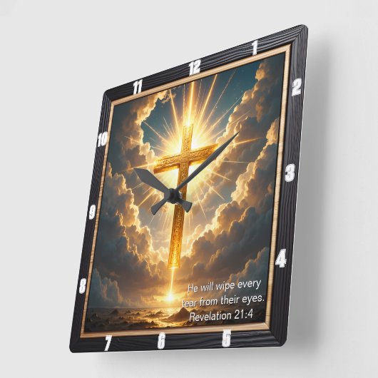 Heaven's Gate Golden Cross Sunset Revelation 21:4 Quadratische Wanduhr (Winkel)