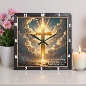 Heaven's Gate Golden Cross Sunset Revelation 21:4 Quadratische Wanduhr