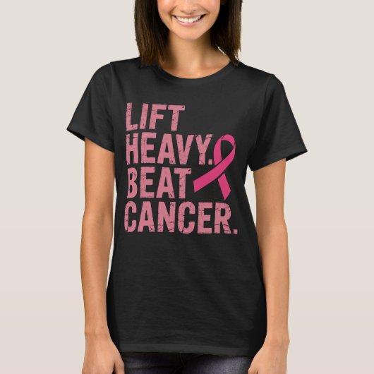 Heavy Beat Cancer Pink Ribbon Fitness Krieger hebe T-Shirt (Vorderseite)