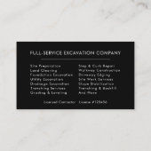 Heavy Equipment Excavation Operator Contractor  Visitenkarte (Rückseite)