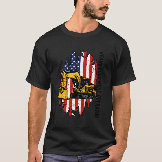 Heavy Equipt Operator Us Flag Heavy Machinery Oper T-Shirt (Vorderseite)