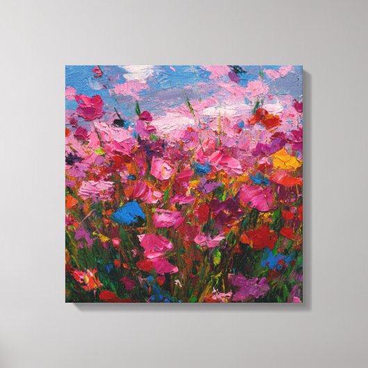 Heavy Impasto Flower Field Painting Vibrant Canvas Leinwanddruck (Vorderseite)
