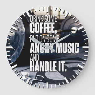 Heavy Inspiration - Kaffee und graue Musik Große Wanduhr
