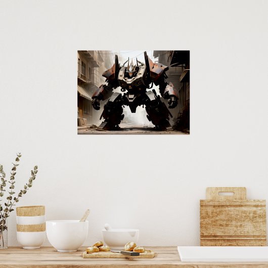 Heavy mech in aggressiver Haltung Poster (Küche)