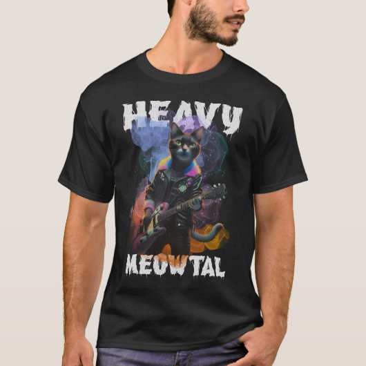 Heavy Meowtal Cat Solo Gitarre T-Shirt (Vorderseite)