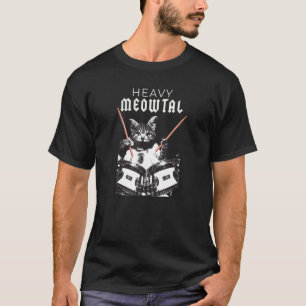 Heavy Meowtal Kitty Cat Musician Drummer Playing D T-Shirt