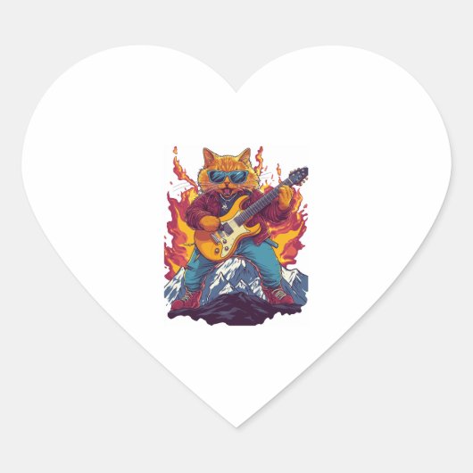 Heavy Meowtal - Rocking Cat Graphic T-Shirt for Mu Herz-Aufkleber (Vorderseite)