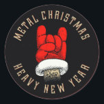 Heavy Metal Christmas Classic Round Sticker<br><div class="desc">*Customize with your choice of background color.</div>