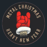 Heavy Metal Christmas Classic Round Sticker<br><div class="desc">*Customize with your choice of background color.</div>