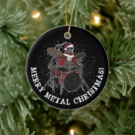 Heavy Metal Drummer Weihnachtsrock & Roll Skull Ce Keramik Ornament (Baum)