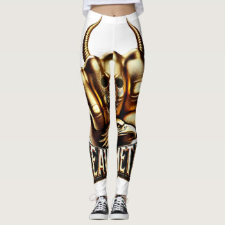 Heavy Metal Faust mit Adler Totenkopf Gold Leggings