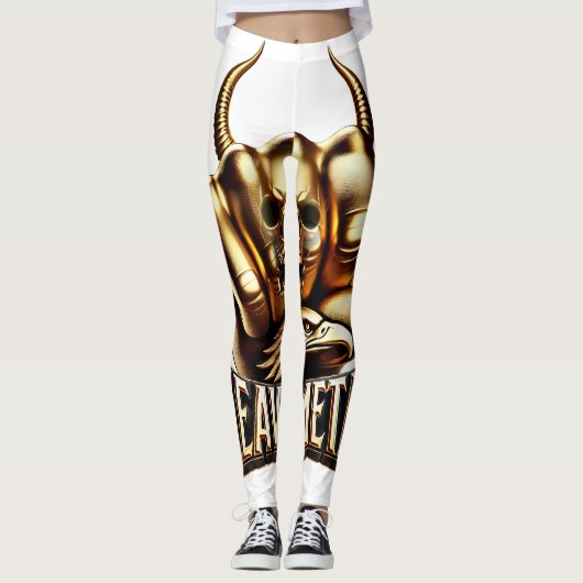 Heavy Metal Faust mit Adler Totenkopf Gold Leggings (Vorderseite)