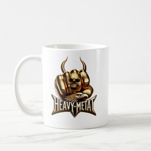 Heavy Metal Gold Edition - Totenkopf Faust Hörner Kaffeetasse (Links)