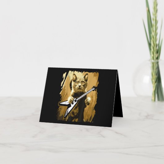 Heavy Metal Guitar Playing Cat Rocker Guitarist Dankeskarte (Vorderseite)