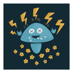 Heavy Metal Music Funny Cartoon Mushroom Poster