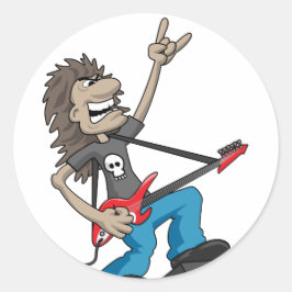 Heavy Metal Rock Gitarrist Cartoon Runder Aufkleber