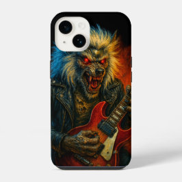 Heavy-Metal-Wolve spielt Gitarre iPhone 14 Hülle
