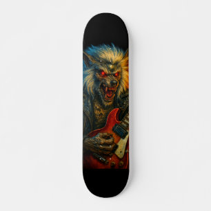 Heavy-Metal-Wolve spielt Gitarre Skateboard