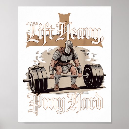 Heavy Pray Hard Christlich Warrior Gym Workout Poster (Vorne)
