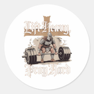 Heavy Pray Hard Christlich Warrior Gym Workout Runder Aufkleber