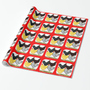 Heavy Rooster Chicken Quartett Geschenkpapier