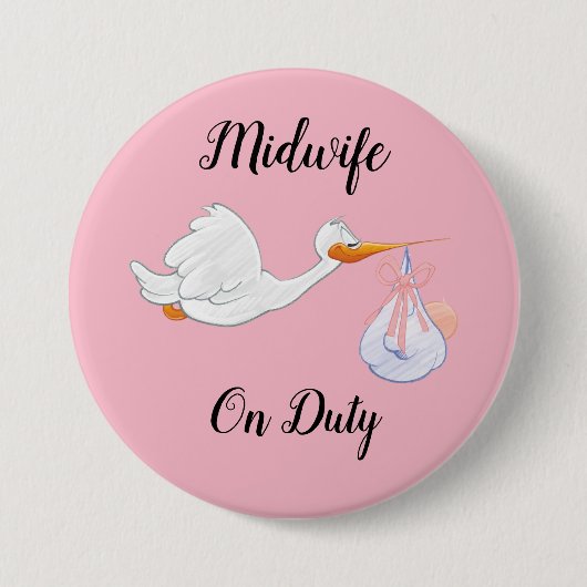 Hebamme am Dienstvogel mit Pink und Weiß Button (Vorderseite)