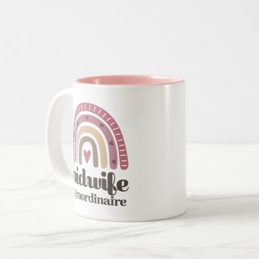 Hebamme Appreciation Boho Rainbow Zweifarbige Tasse (Vorderseite Links)