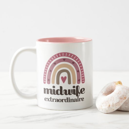 Hebamme Appreciation Boho Rainbow Zweifarbige Tasse (Mit Donut)