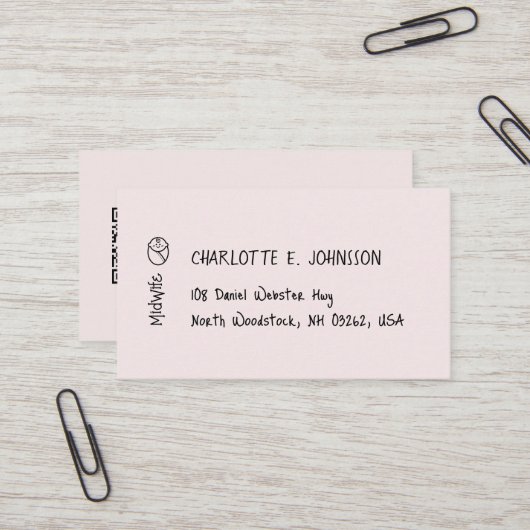 Hebamme Handwriting Gezeichnet Baby Minimalistisch Visitenkarte (Vorderseite/Rückseite Beispiel)