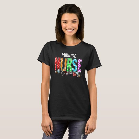 Hebamme Nurse Kariert Red Liebe Heart Stethoscope T-Shirt (Vorne ganz)