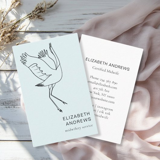 Hebamme, Storch, Blau Visitenkarte