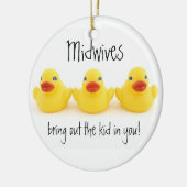 Hebammen und gelbe Gummienten Keramik Ornament (Links)