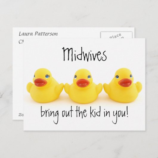 Hebammen und gelbe Gummienten Postkarte (Vorne/Hinten)