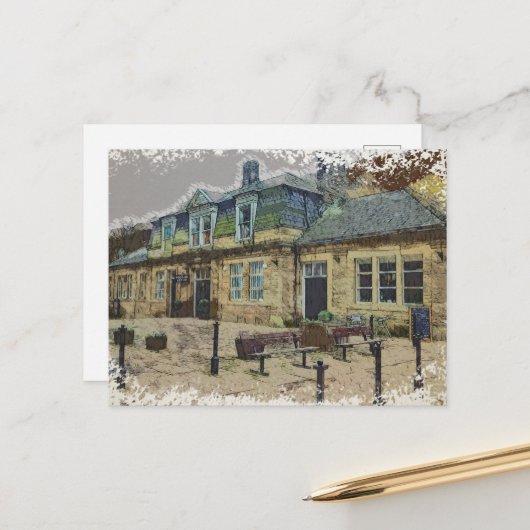 Hebden Bridge Railway Station Yorkshire Artwork Postkarte (Vorderseite/Rückseite Beispiel)