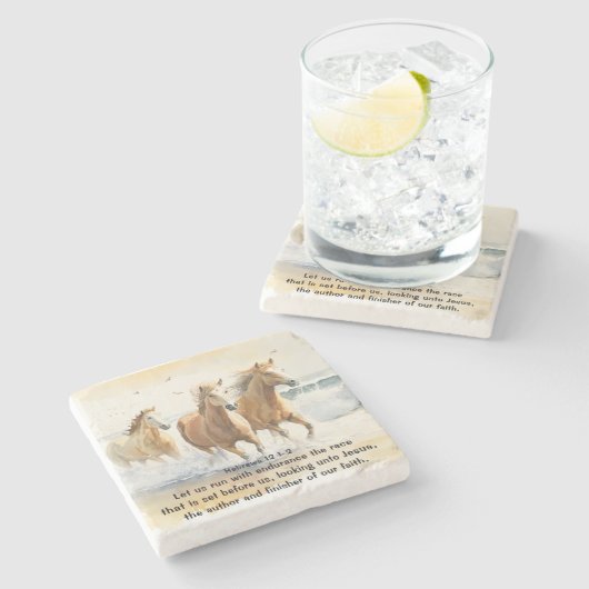 Hebräer 12 1-2 Ließ uns Laufen mit der Ausdauerbib Steinuntersetzer (Seitenansicht)