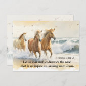 Hebräer 12:1 Ließ uns mit dem Ausdauerbibelpferd z Postkarte (Vorne/Hinten)
