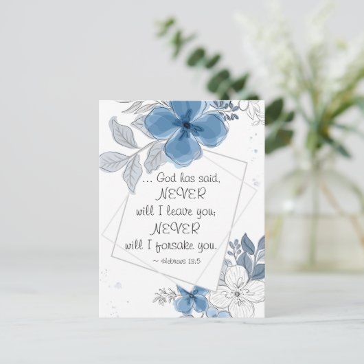 Hebräisch 13:5 NIE Verlass ich dir Postkarte (Stehend Vorderseite)