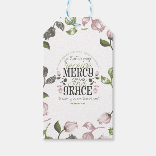 Hebräisch 4:16 Anführungszeichen mit weißer Blumen Geschenkanhänger (Vorderseite)