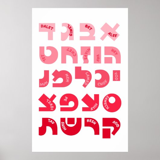 Hebräisch Alef-Bet in Ombre Rosa jüdische Kinder Poster (Vorne)