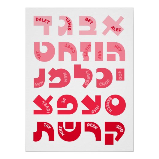 Hebräisch Alef-Bet in Ombre Rosa jüdische Kinder Poster (Vorderseite)