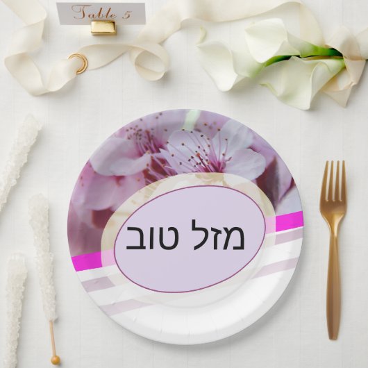 Hebräisch "Mazel Tov" / מ ז ל ט ב ו Pappteller (Hochzeit)