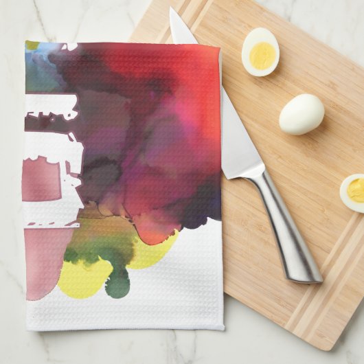 Hebräisch "Shalom" mit Aquarellhintergrund Geschirrtuch (Viertel Falte)