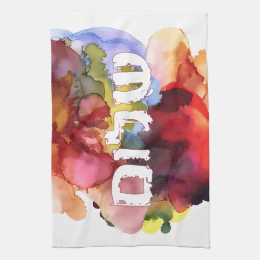 Hebräisch "Shalom" mit Aquarellhintergrund Geschirrtuch (Vertikal)