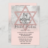 Hebräische Rose Gold Pink Silver Star Bat Mitzvah Einladung (Vorne/Hinten)