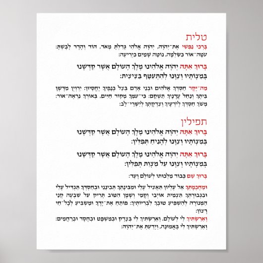 Hebräische Segnungen für Tallit und Tefillin Poster (Vorne)
