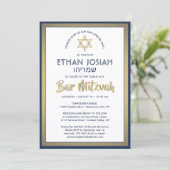 Hebräischer Name Bar Mitzvah Elegant Gold White &  Einladung (Stehend Vorderseite)
